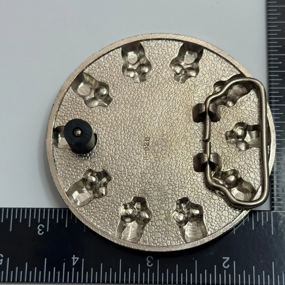 Round Skull Knights Templar Cross Belt Buckle‎ Silver Tone Black Red Metal